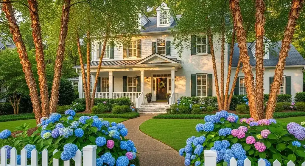 Stone walkway and naturalized planting beds on a wooded Crabapple District property in Alpharetta, GA
