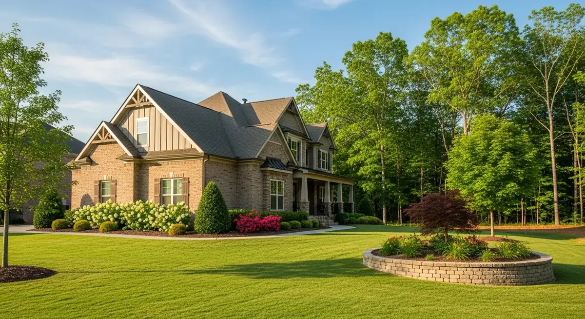 Hillside landscape design with retaining wall and fresh sod on a Canton, GA property