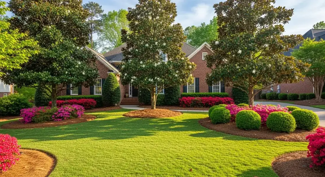 Suburban Cumming, GA front yard with crisp bed lines, healthy turf, and seasonal color