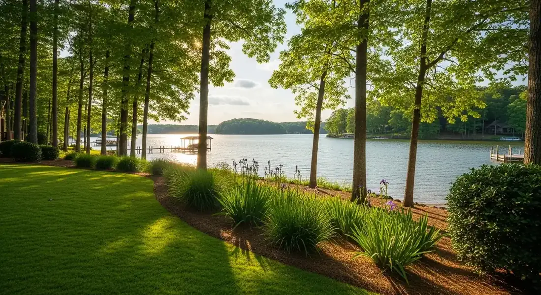 Lakeside Gainesville, GA backyard with manicured turf and shoreline-friendly landscape design